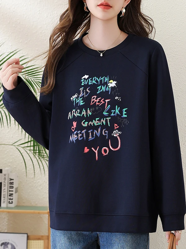 Felpa con cappuccio lunga stampata casual primavera autunno New Sle Faionable plus Size Top allentato Felpa da donna coreana Sle rou...