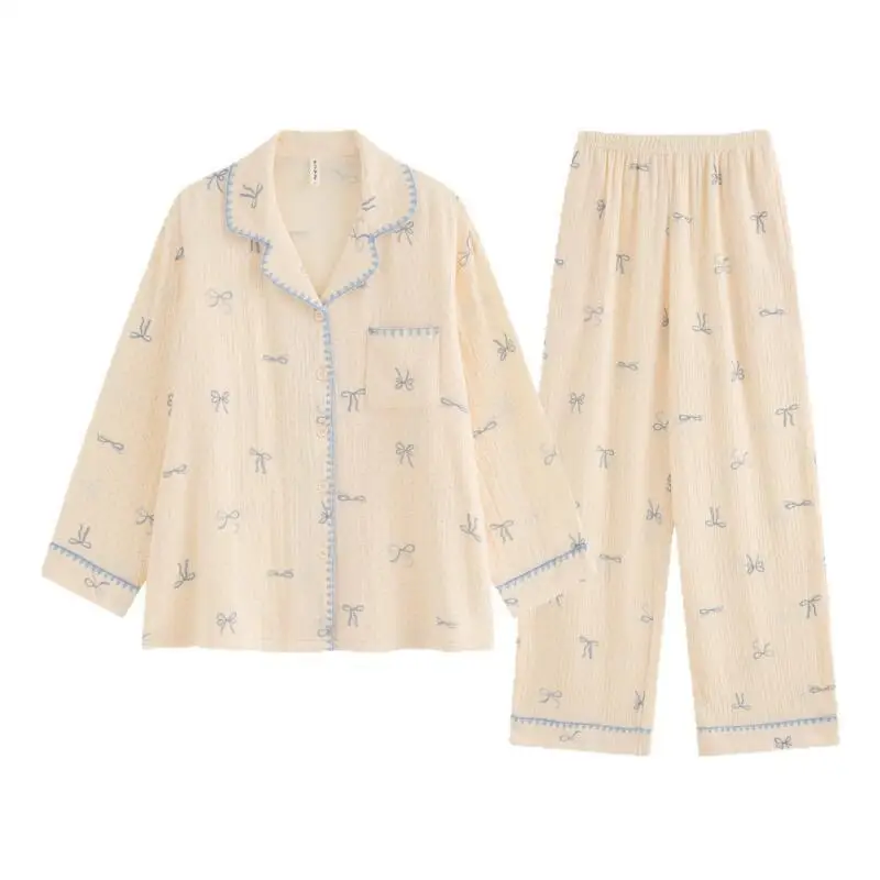 

Hot Woman Lace Lapel Pajamas Sets Girl Kawaii Sweet Sexy Long Sleeves Pants Leisure Wear spring autumn Clothes Sleaping Wear New