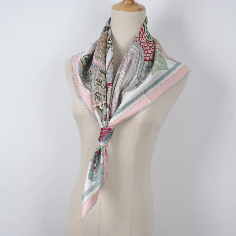 90*90 100% Real Silk Scarf Neckerchief Womens Elegant Silk Shawl Foulard Echarpe