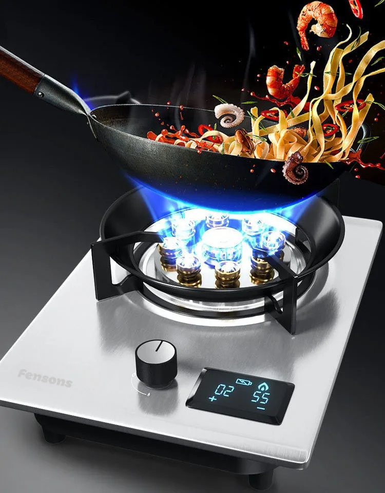 Fensons 주방 가전 스테인레스 스틸 가스 쿠커, 1 버너 가스 가정용 타이머, 스마트 내장 가스 스토브, 7.2KW