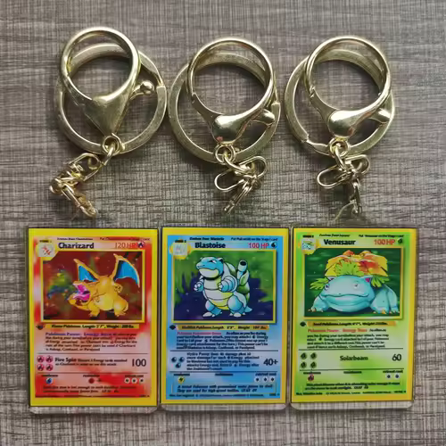 Pokemon Anime Small Card Key Chain Charizard Keychains Blastoise Venusaur Mewtwo Diy Acrylic Action Toy Figures Game Collection - Image 2