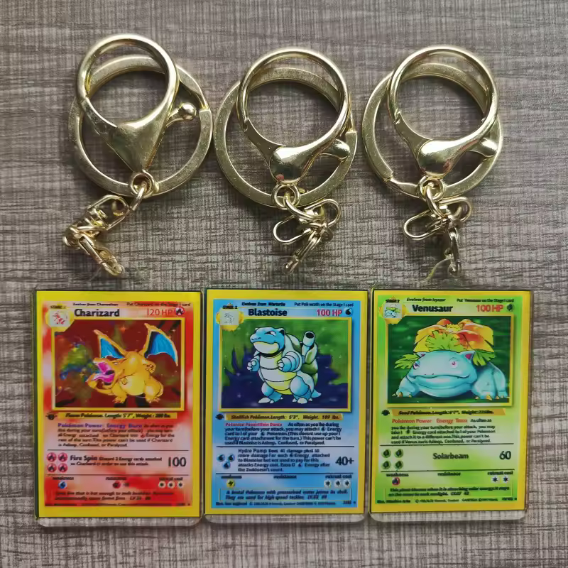 Pokemon Anime Small Card Key Chain Charizard Keychains Blastoise Venusaur Mewtwo Diy Acrylic Action Toy Figures Game Collection - Image 2