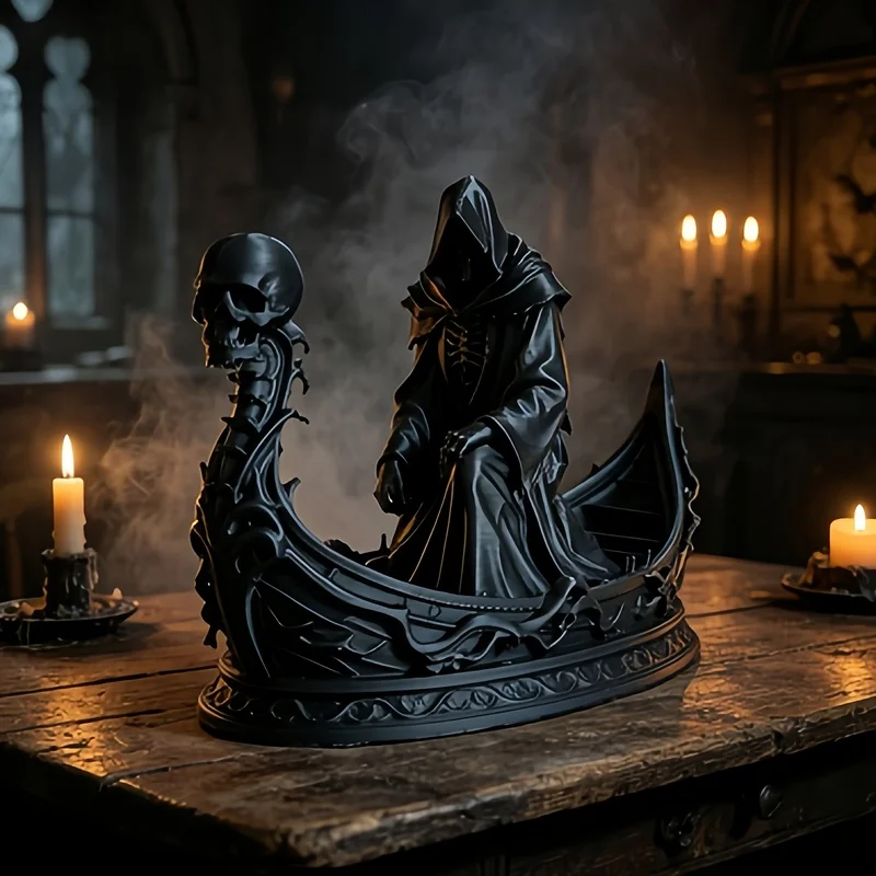 3D‑Printed Charon Ferryman Statue, Black Death Ship Skull Sculpture, Gothic Dark Myth Home Decor, Easter Birthday Souvenir Gift