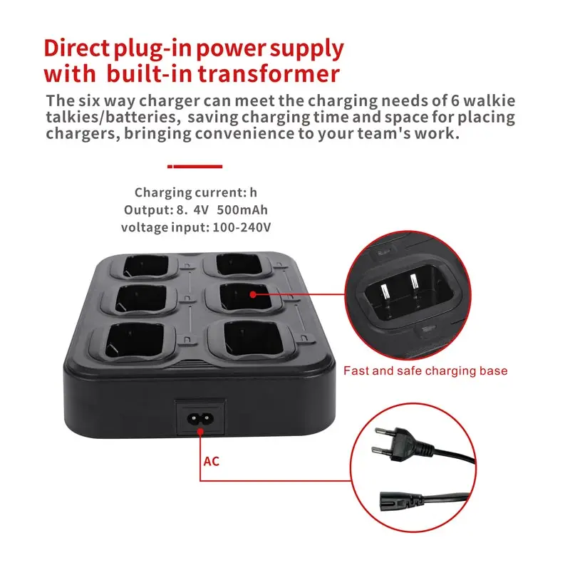 Baofeng UV82 Six Way Charger Multi Unit Walkie Talkie Charger For UV-82 UV-82L UV-82C UV-89 UV8D UV82HP UV82HPL UV-82HX UV-82X