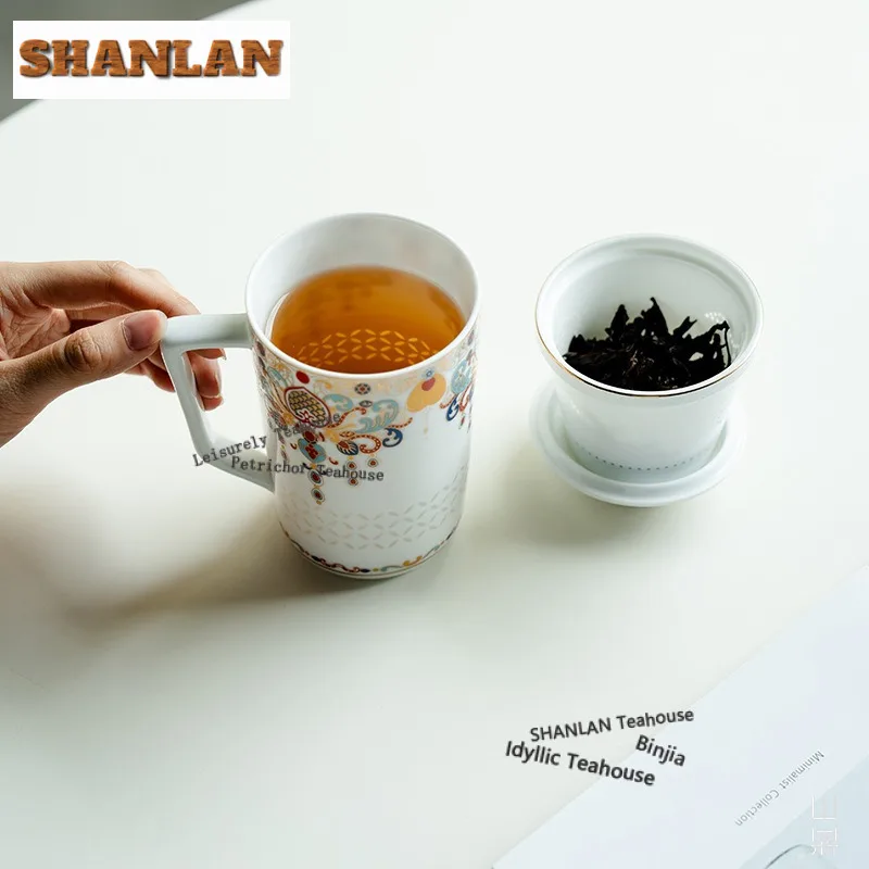 

Linglong Ceramic Cup Filter Tea Separator Cup Boutique Tea Mug With Infuser Tea Brewing Office Water Cup Tableware Ornaments