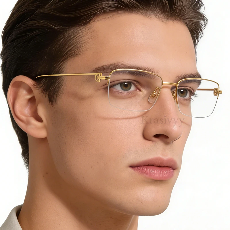 krasivyy-ハーフリム純チタンメガネフレーム男性スクエア超軽量フランス眼鏡ブランド品質光学眼鏡-0218o
