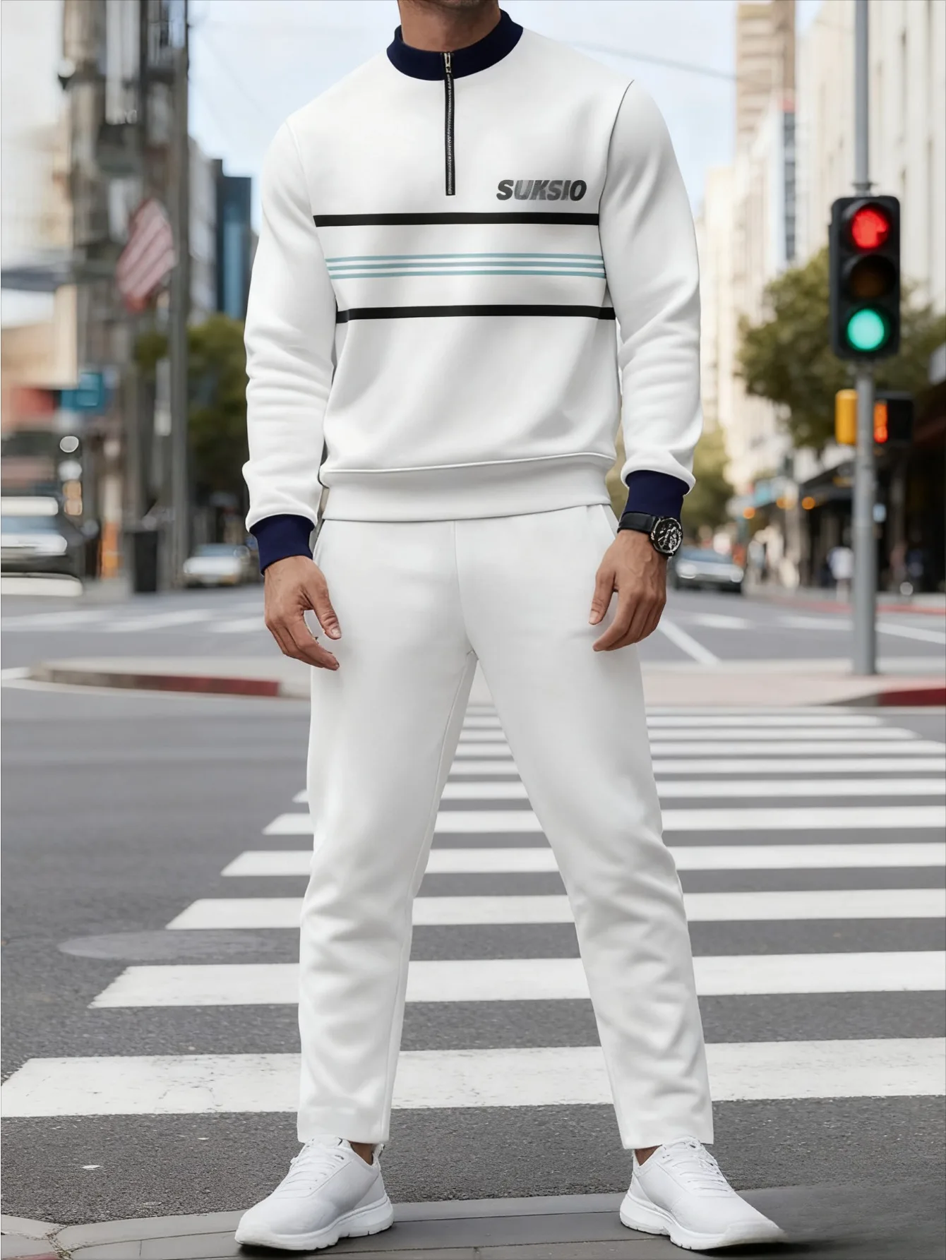 Conjunto de 2 piezas, conjunto deportivo de manga larga y pantalones largos a la moda para hombres europeos y americanos