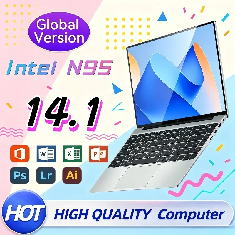 New Intel Laptop 14.1 inch Intel Core N95 Notebook Office Gaming 32GB RAM 2TB SSD Notebook Computer For Office Games Computer