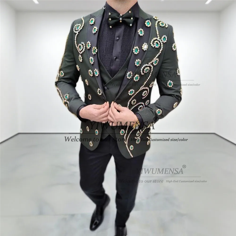 

Мужские модные костюмы с камнями из бисера, мужские комплекты из 3 предметов, итальянский дизайн, однобортные пиджаки для жениха, мужские смокинги для выпускного вечера по индивидуальному заказу 2026