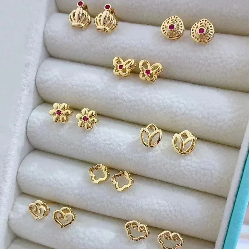 

Real 18K Gold Stud Earrings Minimalist Chinese Style Design Pure AU750 Earring Fine Jewelry Gifts For Women