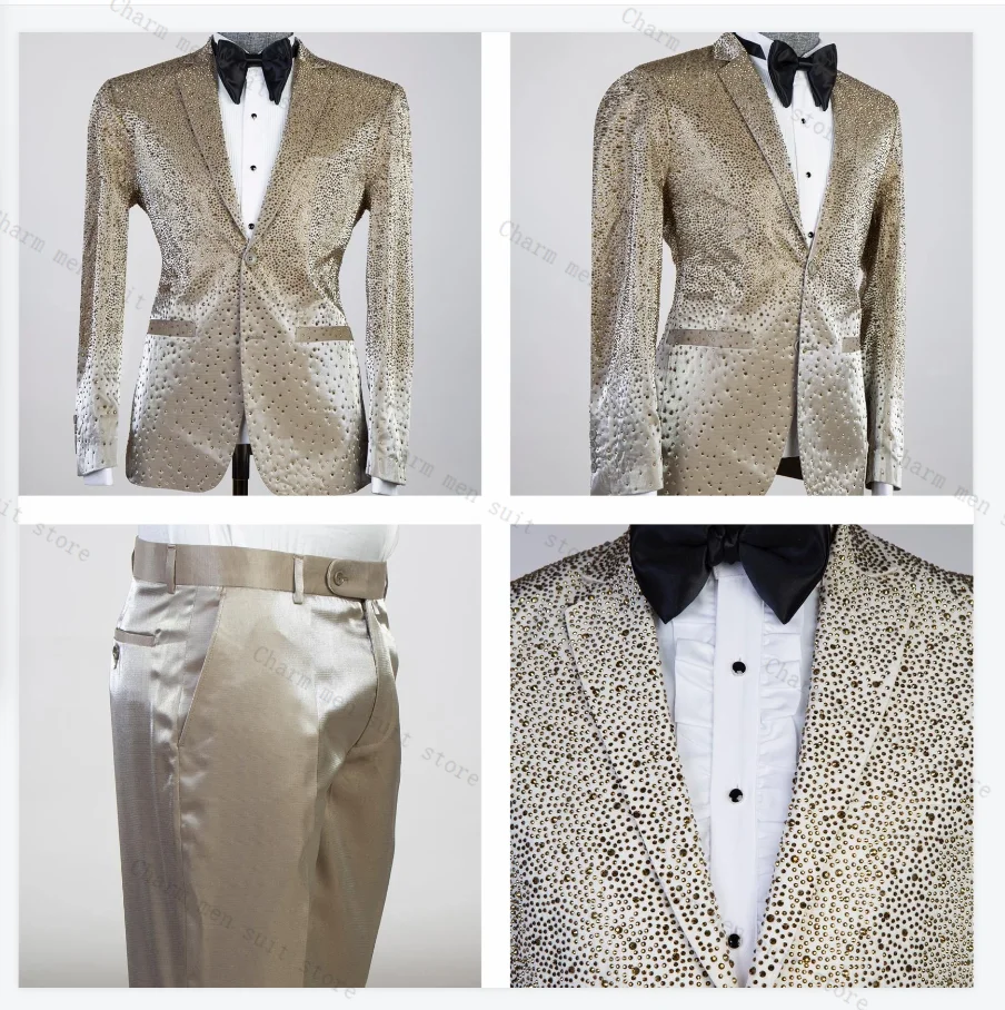 

Роскошные мужские костюмы со стразами, комплект из 2 предметов: пиджак + брюки, брюки, свадебные смокинги, формальный офис, деловой пиджак для жениха, выпускного вечера, пальто