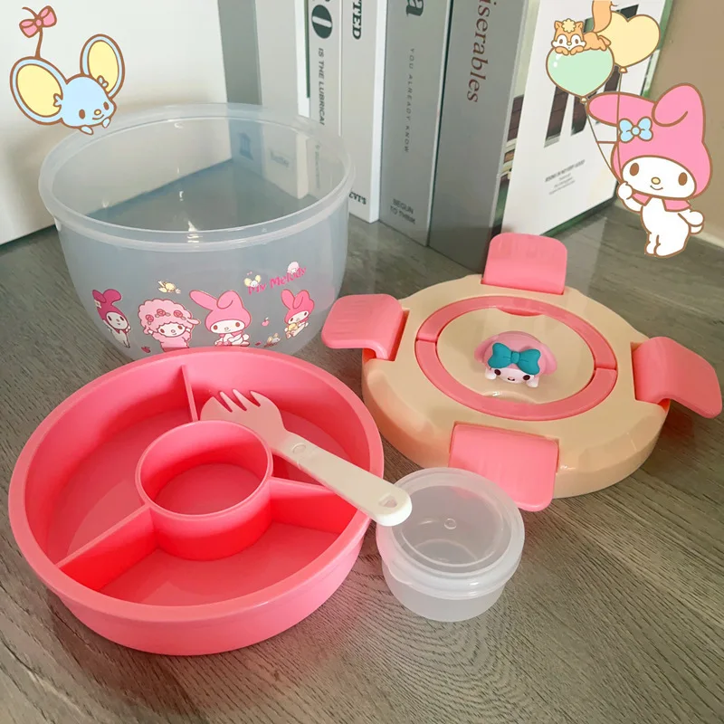 Circular Sanrio Bento Box, Hello Kitty Kuromi Melody Convenient Lunch Box for Going Out, Fruit and Vegetable Salad Box