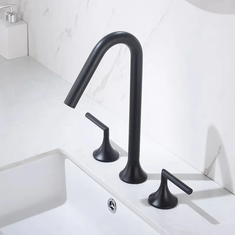 Two Handle Tall Brass Faucet Mixer Tap Basin Faucet Torneira Gourmet De Cozinha Hot Cold Water Bathroom Bath Gray Black Chrome