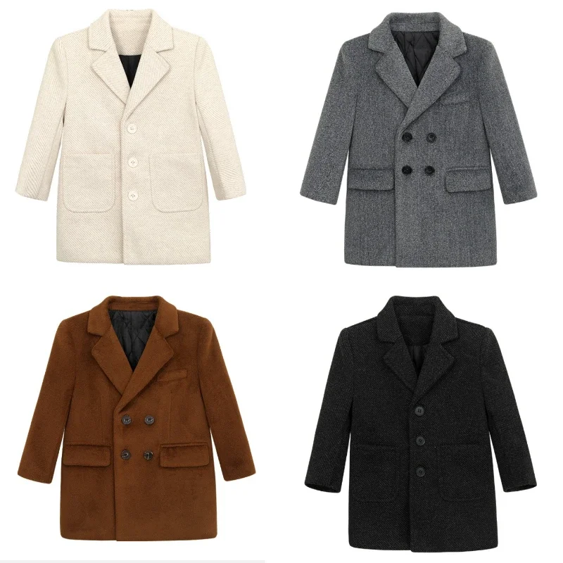 

Шерстяное пальто для мальчиков, зимняя теплая длинная куртка для детей, школьный плащ, осенне-зимняя верхняя одежда с толстой подкладкой для детей 10–12 лет