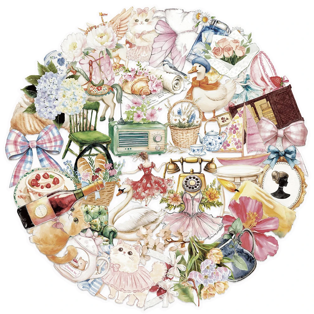 10/30/50 ชิ้นโปร่งใสสวนดอกไม้สติกเกอร์ความงามสำหรับแล็ปท็อปเคสโทรศัพท์ย้อนยุคการ์ตูนตกแต่งสติ๊กเกอร์ของเล่นของเล่น