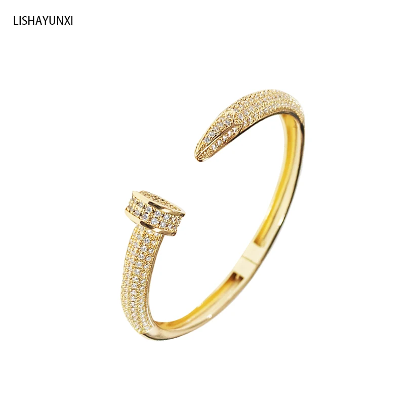 high quality fine beautiful women luxury zircon jewellery accessories trend 2024 bangle Gold18k gold plated punk bracelet