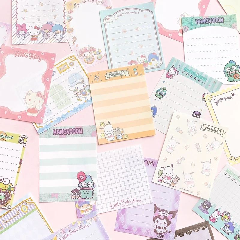 Sanrio Melody Kuromi Hangyodon Kitty Memo Pad Cute Sticky Notes Stationery Label Notepad Planner Sticker Post School Supply