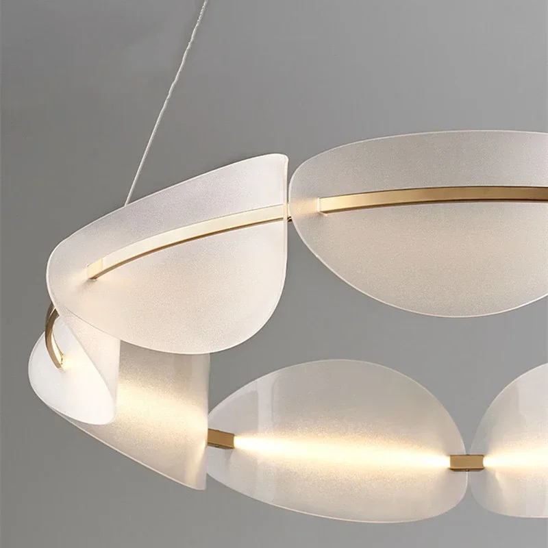 Imagem -06 - Nordic Leaf Chandelier para Sala de Estar Luz Pendente Led Acrílica Criativa Hotel Lobby Annular Petal Pendant Lamp Design do Quarto