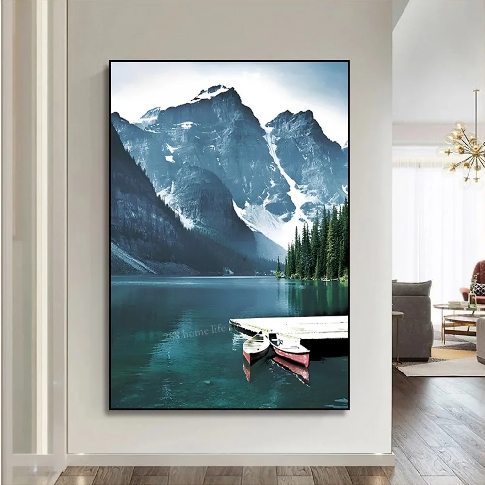 Landscape Forest Lake Boat Poster Classic Anime Poster Fancy Wall Sticker For Living Room Bar Decoration Decor Art Wall Stickers