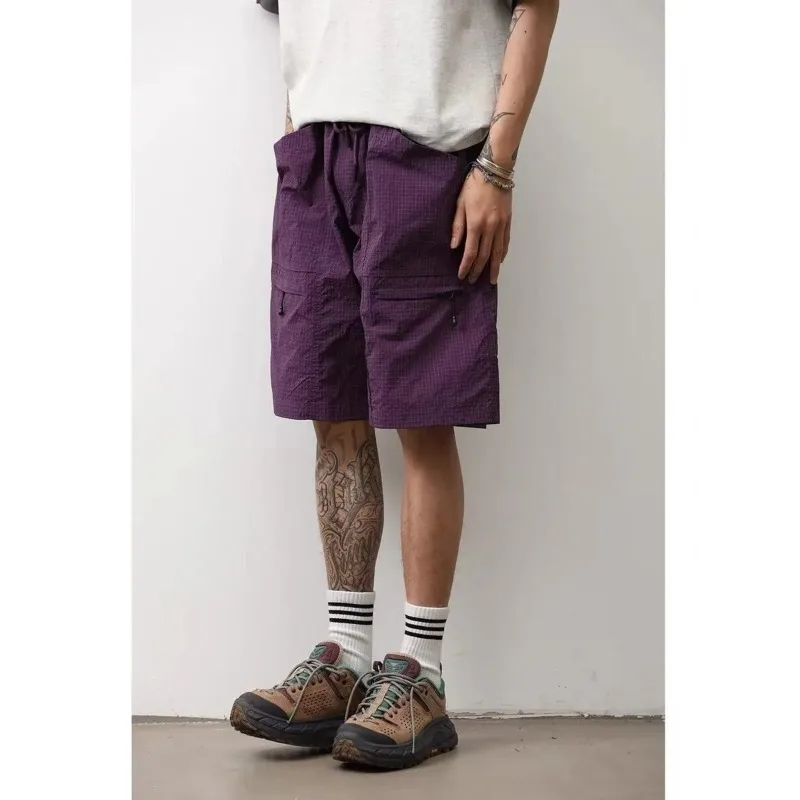 American Retro Dstring Multi-ket Workwear orts Men's Summer Loose Large Size Thin Casual Versatile Five-Quarter Pants