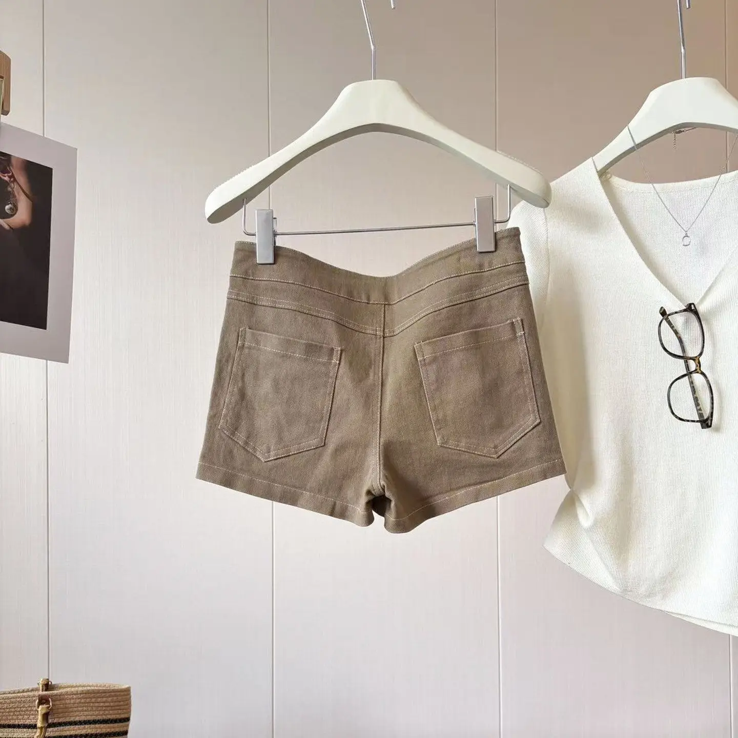 Women Y2K Cargo Skort High Waist Double Row Metal Buttons Mini Skirt Shorts Vintage Khaki Streetwear Short Skort