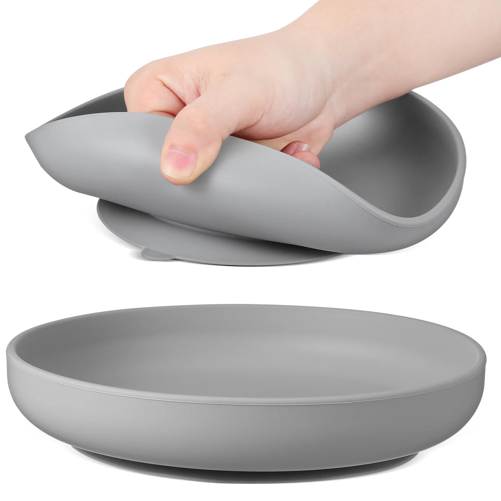 

2pcs Elderly Spill Proof Suction Plate Silicone Scoop Dish For Disabled Seniors Anti Spill Self Feeding Bowl Adaptive Tableware