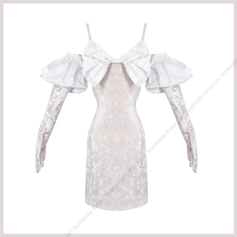Anime Alien Stage Sua Cosplay White Off Shoulder Evening Dress and Wig Character Costume Set
