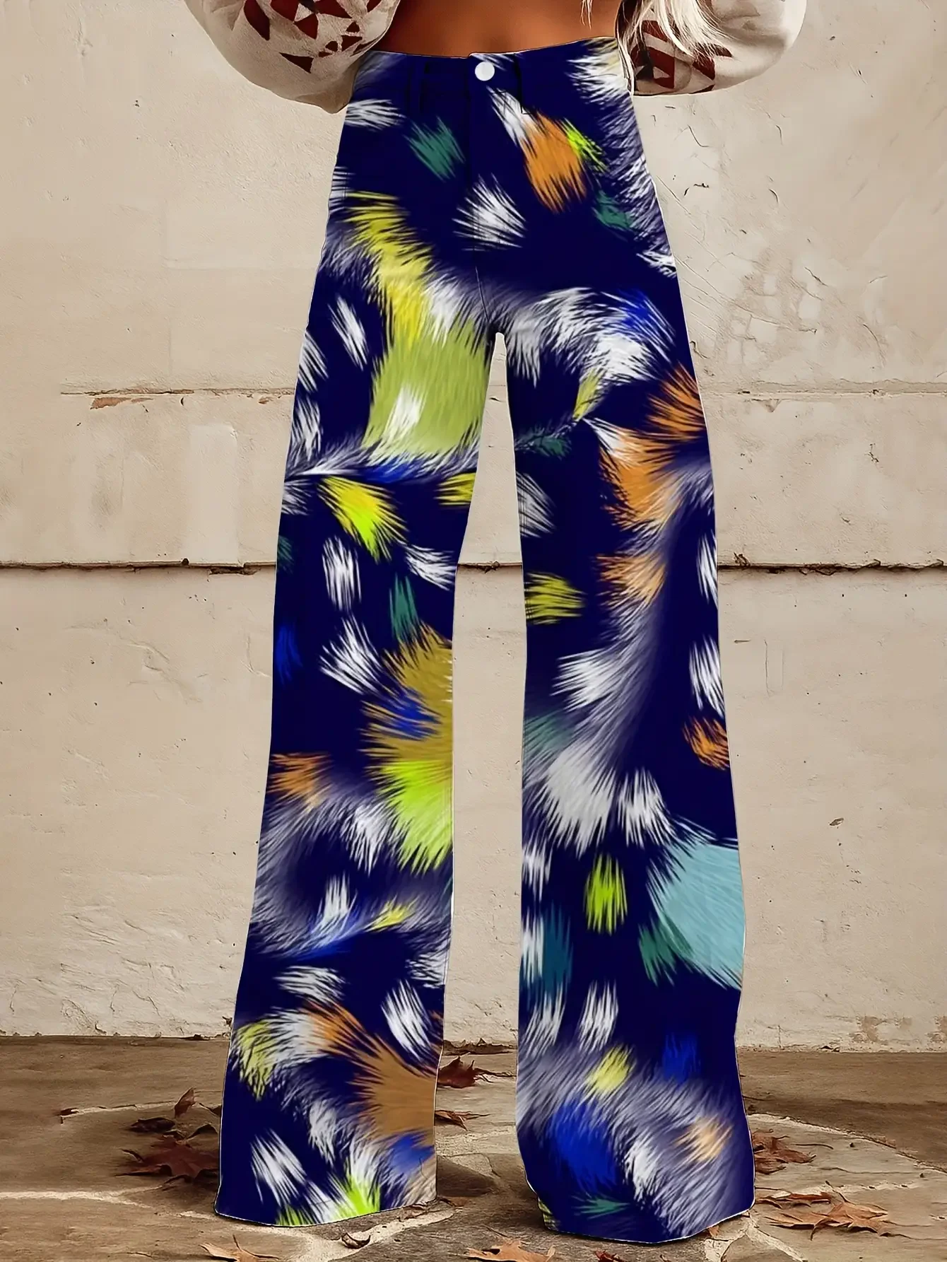 3D women's imitation jeans 2026Ladies' slim fit wide leg flared pants, fashionable retro multifunctional casual pants for women