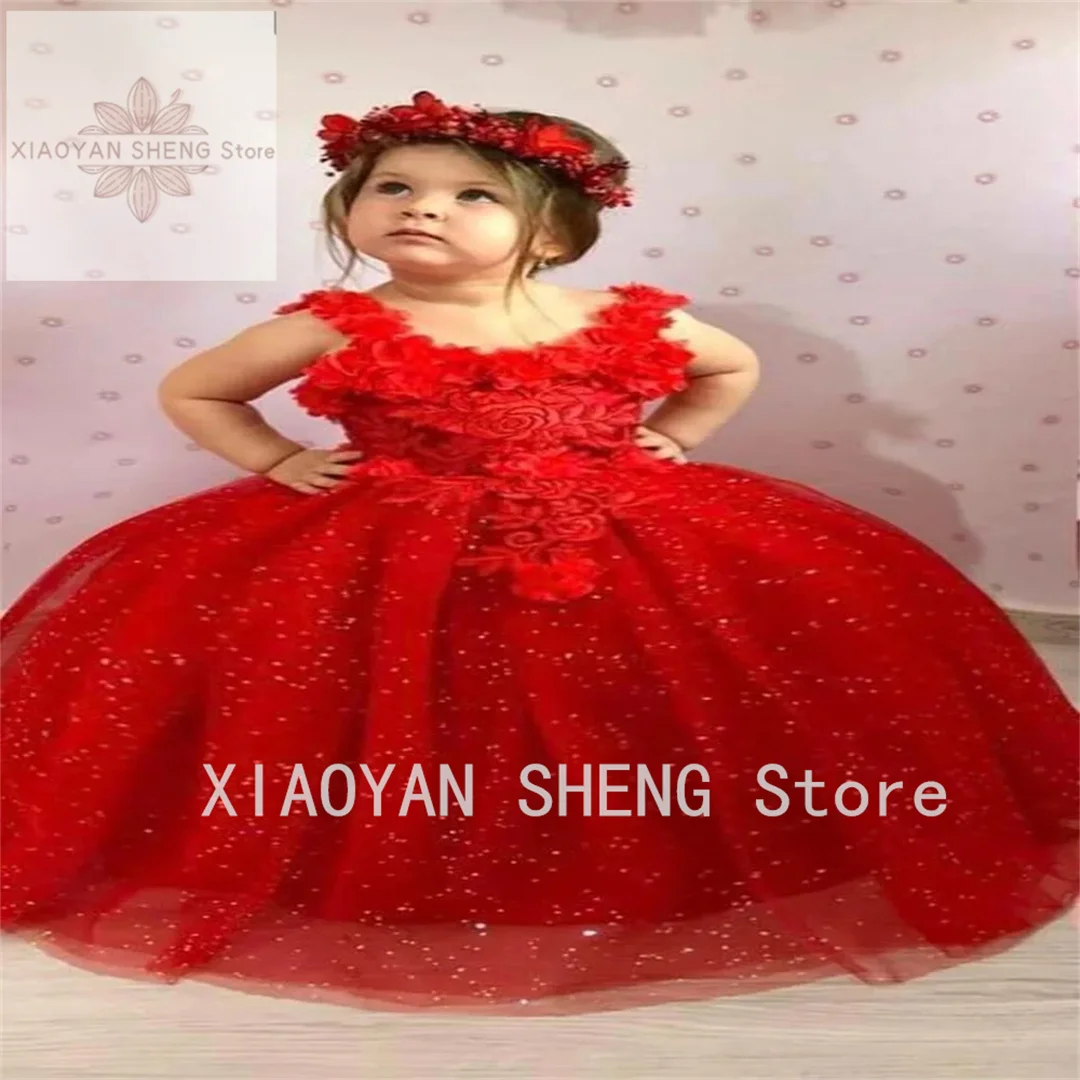 Rotes Baby Taufe Blumen mädchen Kleid Geburtstag Applikation ersten Geburtstag Fotoshooting Prinzessin Kommunion Kleid