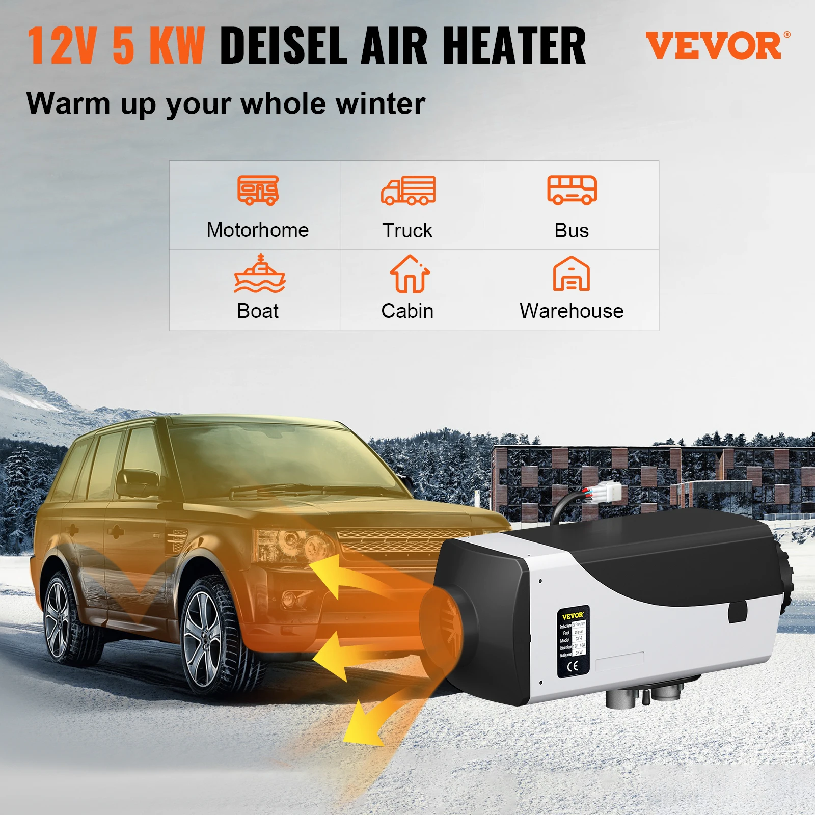 VEVOR 5KW Diesel Air Heater 10L Tank Diesel Heater with LCD Thermostat  Remote Control for RV Bus Trailer Motor-home Boats