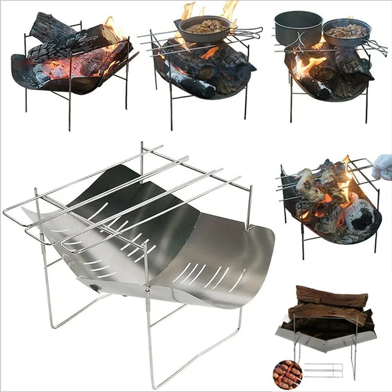 

Folding Campfire BBQ Grill, Camping Fire Pit, Outdoor Wood Stove Burner, 304 Stainless Steel for Outdoor Camping and Hiking