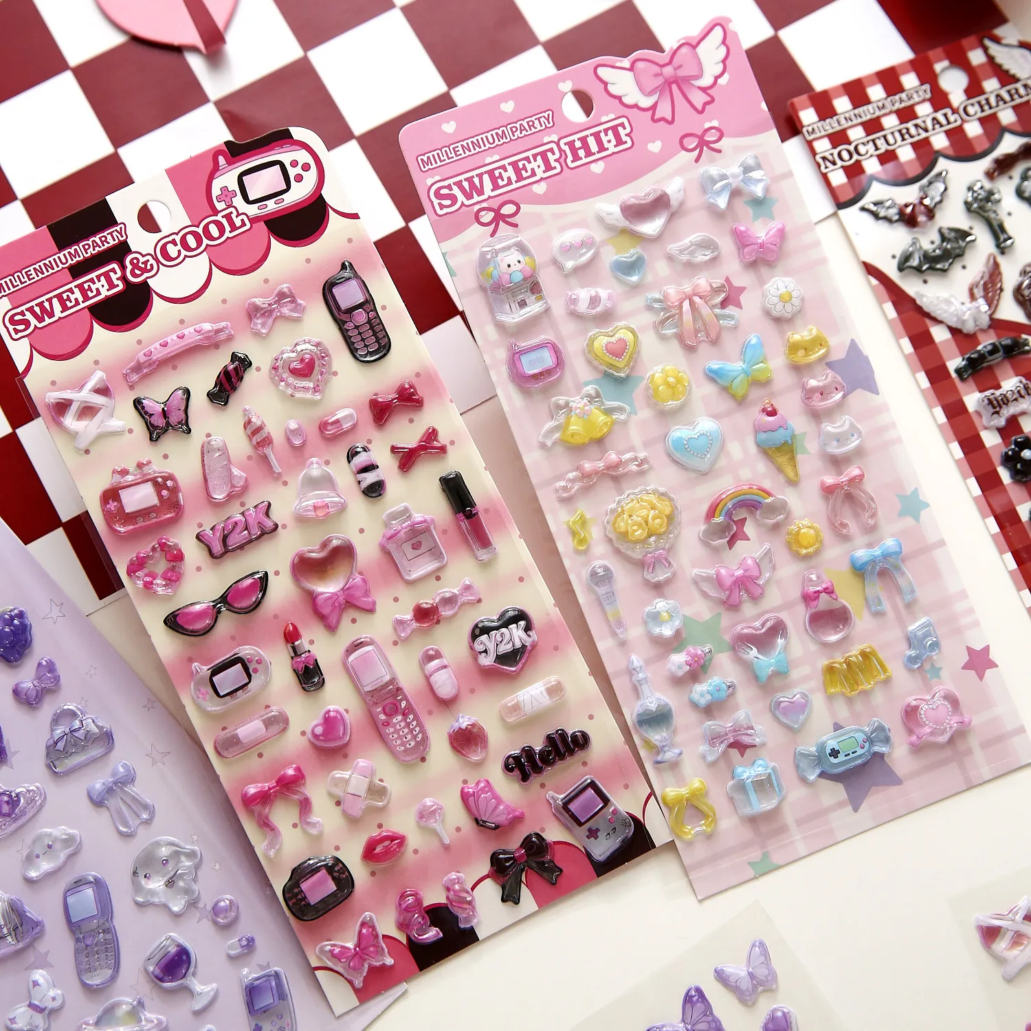 JCAC 3D Embossed Stickers, Y2K Millennium Party Series, DIY Decals for Journal Phone Case Keyboard & Luggage 3D Embossed Sticker