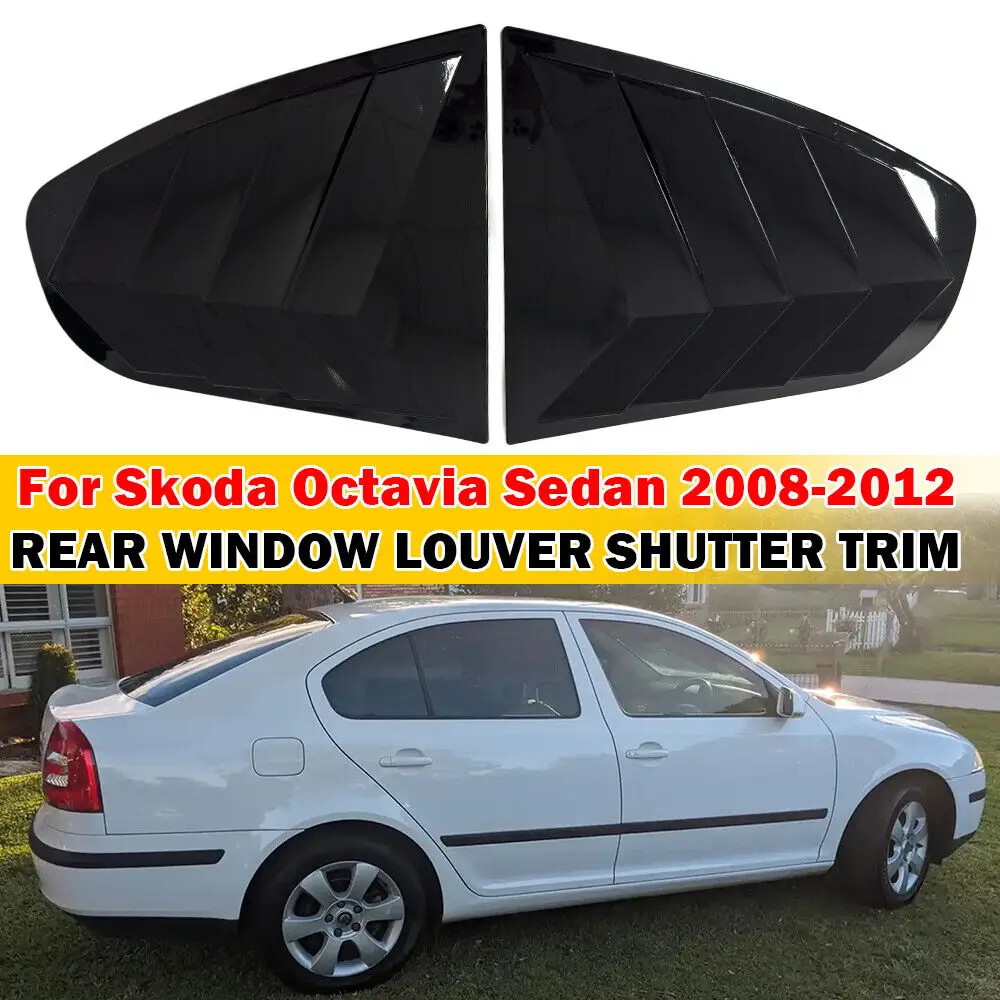 Pour Skoda Octavia 2008-2012 persienne arrière de voiture fenêtre volet latéral revêtement d'habillage autocollant cuillère de ventilation ABS accessoires en Fiber de carbone Auto
