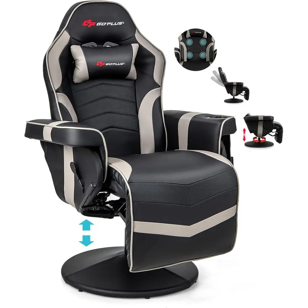 

Ergonomic Adjustable Massage Gaming Recliner with Cup Holder and Side Pocket, Grey