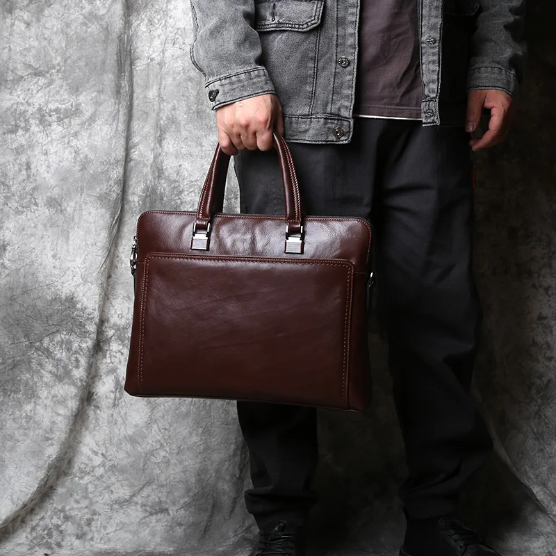 Nzpj Vintage Echt leder Herren Aktentasche natürliche Rindsleder horizontale Handtasche Business Umhängetasche lässige Computer tasche – Detail 17
