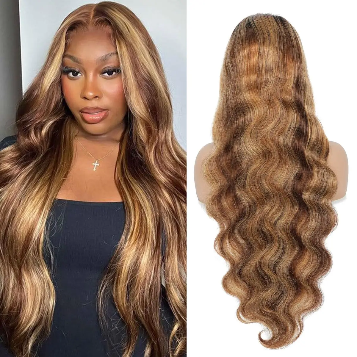 Highlight Ombre HD Lace Front Wigs Human Hair Honey Blonde 13x4 Body Wave Frontal Wigs for Women 180% Density Glueless Wig