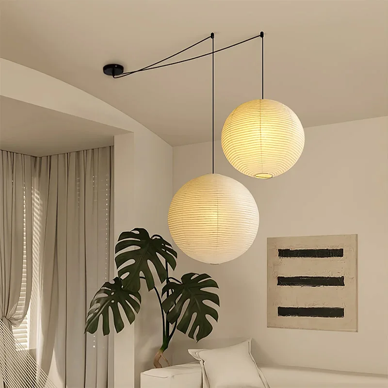 

Paper lamp Japanese style wabi-sabi wind Bedroom restaurant Living room Clothing store Displaceable ball rice paper chandelier