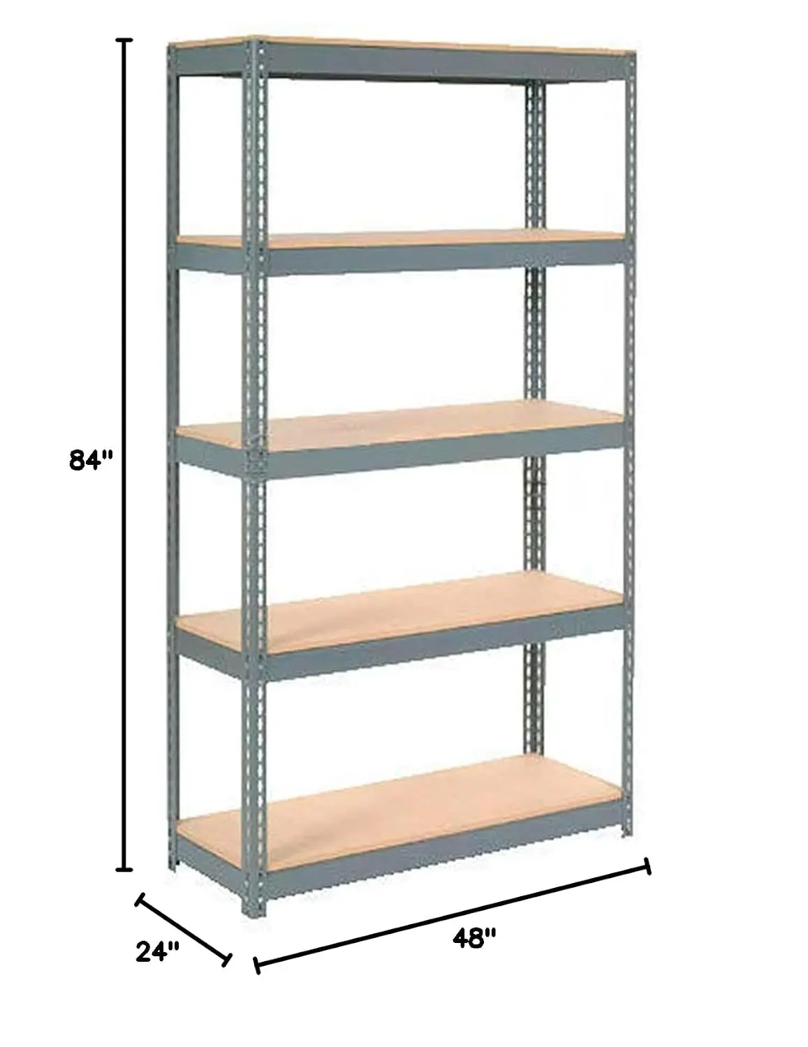 5 Tier Boltless Heavy Duty Shelving Unit, Wood Deck Storage Rack, 48