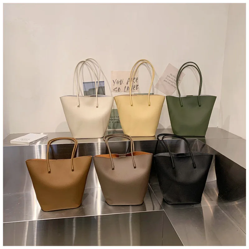 Senior Texture Handbag For Women 2023 New All-Match Single Shoulder Bucket Shopping Basket Commuter Tote Bag Fashion Pure Color