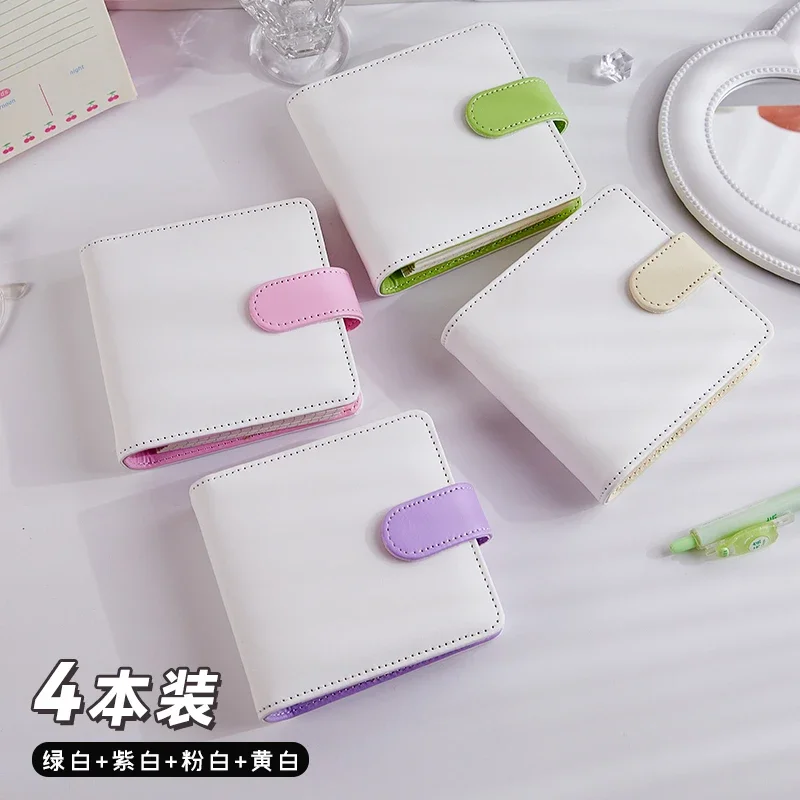 Cute Macaron Binder PU Magnetic Buckle Kpop Photocard Holder Mini Portable Student Pocket Notebook 3inch Card Photo Ring Notepad