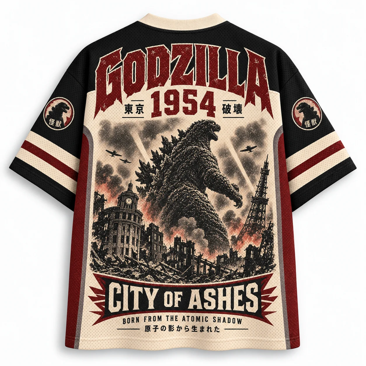 Godzilla 1954 Monster 54 Mesh Shirt Men's and Women's T-shirt Retro Monster Full Print Street Hip Hop Loose Role Playing Top