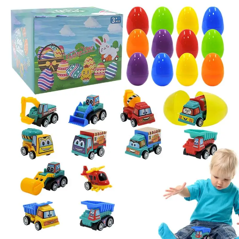 Easter Eggs Prefilled With Toy Easter Classroom Prize Supplies Toddler Pull Back Construction Vehicle Cartoon Car For Kids Aged
