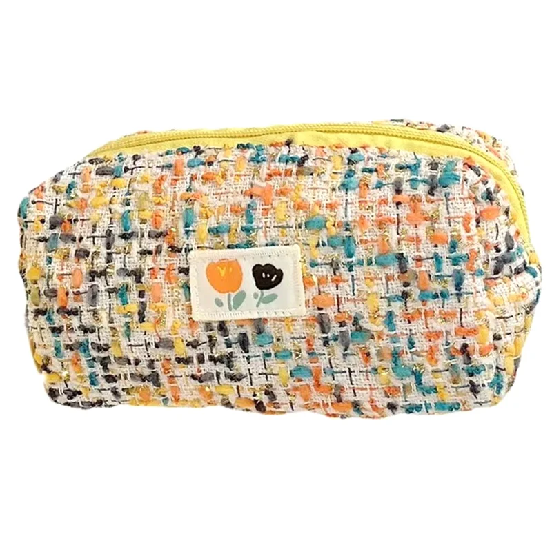Pencil Case Woven Flower Pattern Zipper Closure Large Capacity Dust-proof Storage Polyester Easy To Carry Stationery Bag