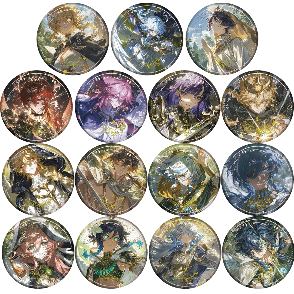 

2025 Anime Genshin Impact Behind The Gods Series Double Flash Badge Baji All Character Furina Balladeer Lumine Brooch Original