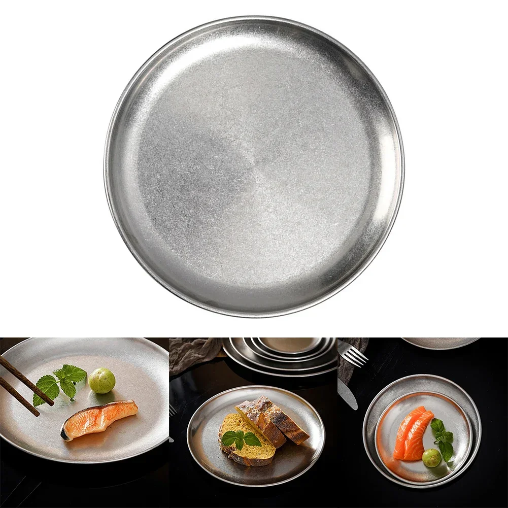 Brand New Outdoor BBQ Plate Camping Double-Walled Gray Multi-purpose Round 14/17/20/23/26/30cm 304 Stainless Steel