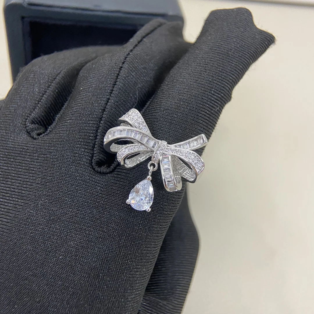 

S 925 sterling silver material classic bow shape elegant and refined women's engagement ring