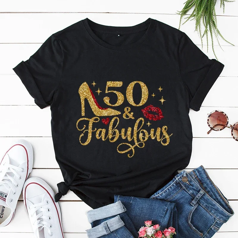 Urodziny Królowa Nadruk Koszulki Damskie Urodziny Impreza Damskie Koszulki 50 It's My Birthday Tees Leopard Graphic Tee T Shirt Y2k Tops