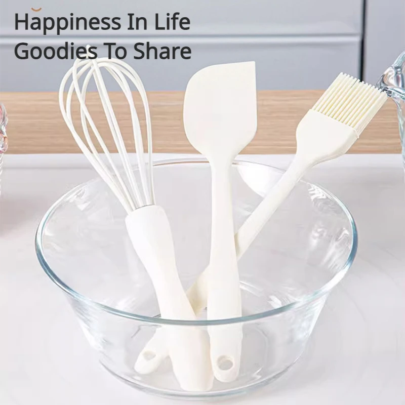 Zackoo 3Pcs Silicone Spatula Baking Set Cake Cream Spatula BBQ Oil Brush Cake Mixer Egg Whisk Scraper Butter Spreader Pastry Too