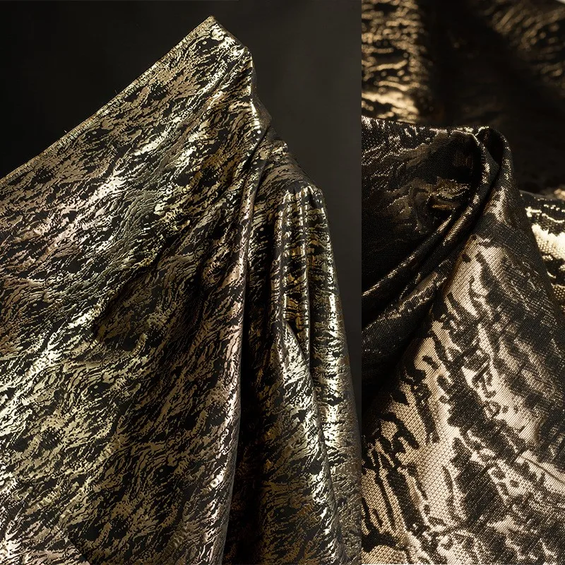 Black and gold wavy plain weave Chinese-style double-sided jacquard fabric Hanfu cheongsam skirt clothing designer