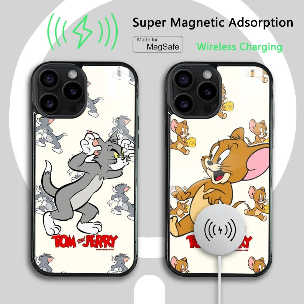 T-Tom and Jerry Phone Case For iPhone 15 14 13 12 11 Pro Max Plus Mini Mirror Magnetic Cover Apple Magsafe Case Cute Cartoon